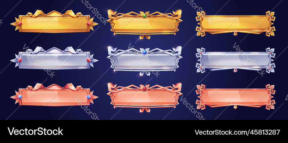 Medieval golden buttons ui game menu elements Medieval golden buttons ui game menu elements vector image