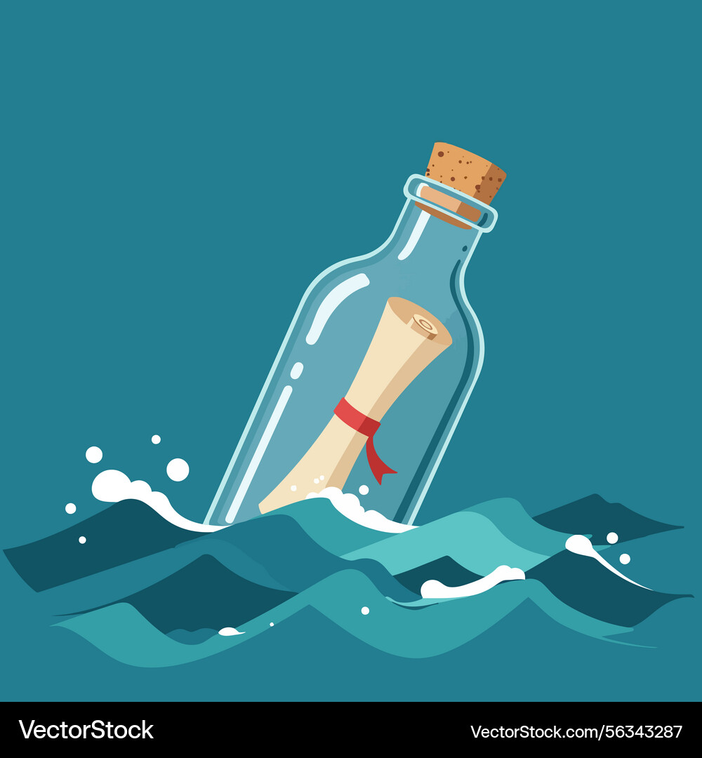 Message in a bottle floating on ocean waves Message in a bottle floating on ocean waves vector image