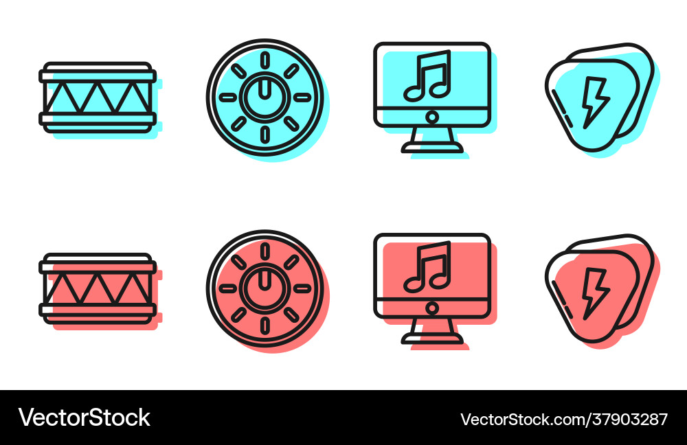 Set line computer with music note drum dial knob Vector Image