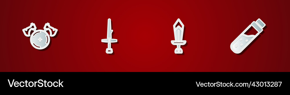 Set medieval shield with axe dagger sword Set medieval shield with axe dagger sword vector image