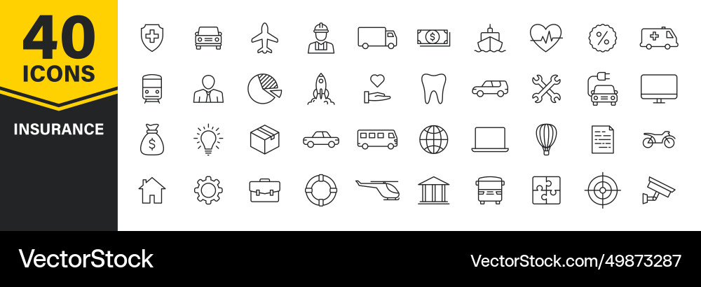 Set von 40 Versicherungs-Web-Symbolen im Linienstil Set von 40 Versicherungs-Web-Symbolen im Linienstil vektorbild