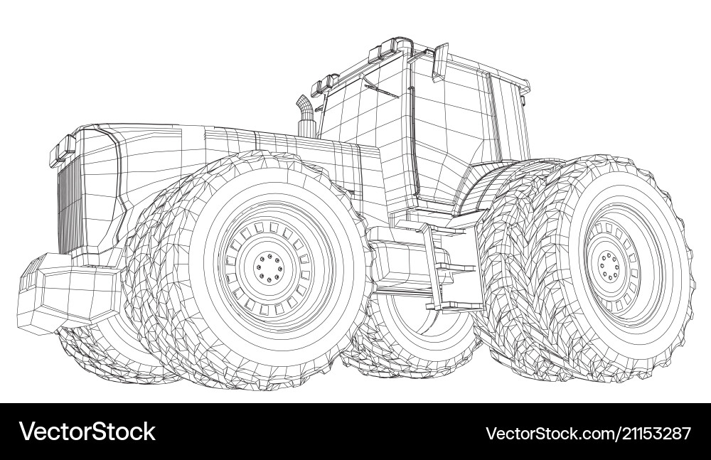 Tractor side view wire-frame tracing Tractor side view wire-frame tracing vector image