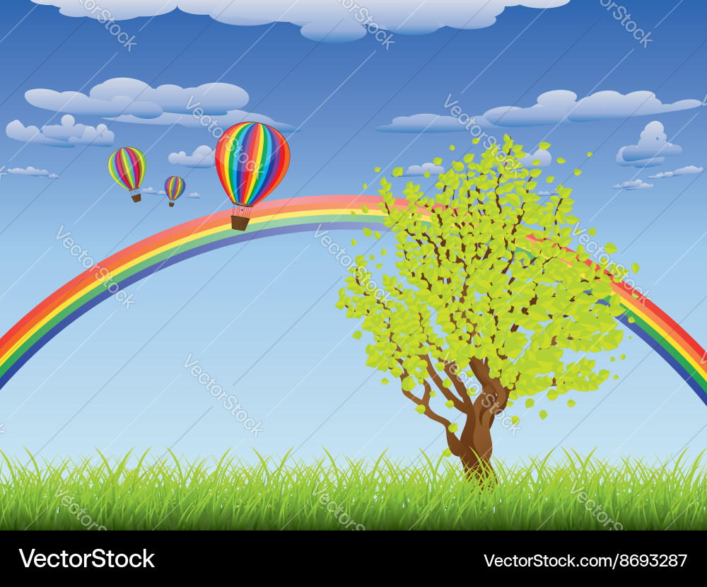 Tree on grass field Vector Image
