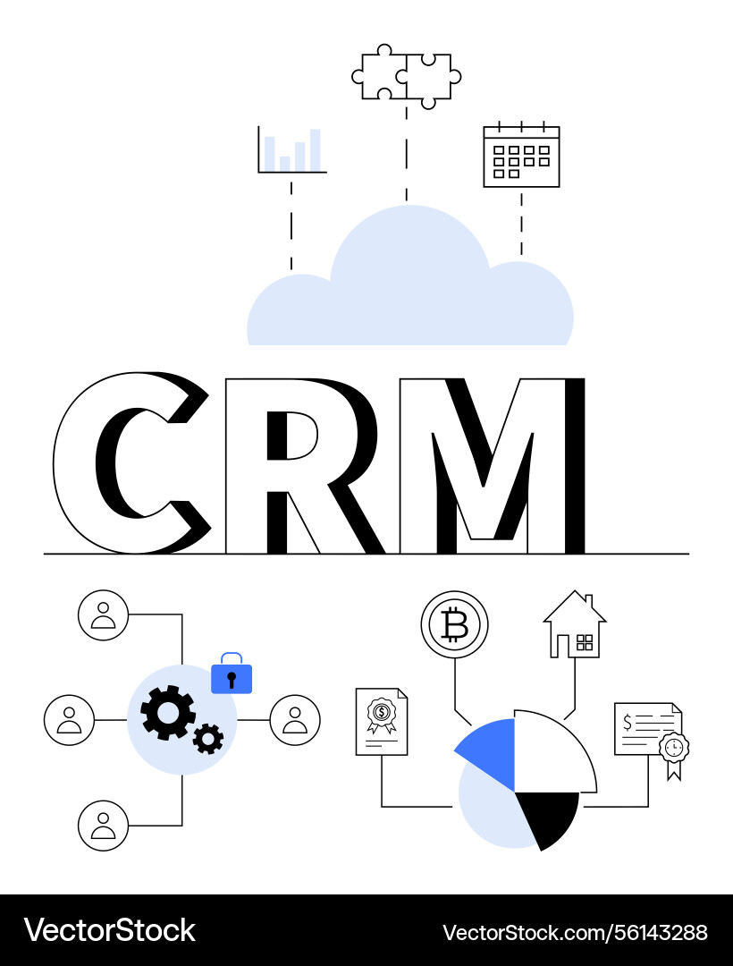 Crm system integrating cloud solutions analytics Crm system integrating cloud solutions analytics vector image