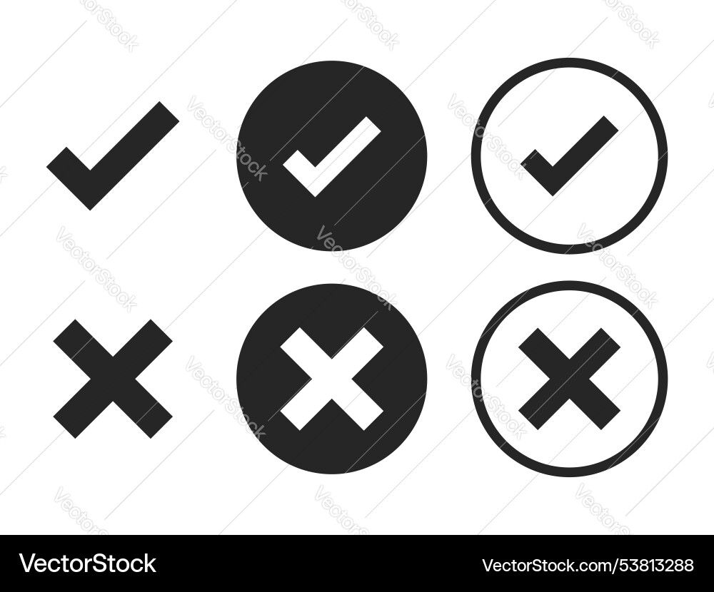 Dark check mark cross and tick icon design Vector Image