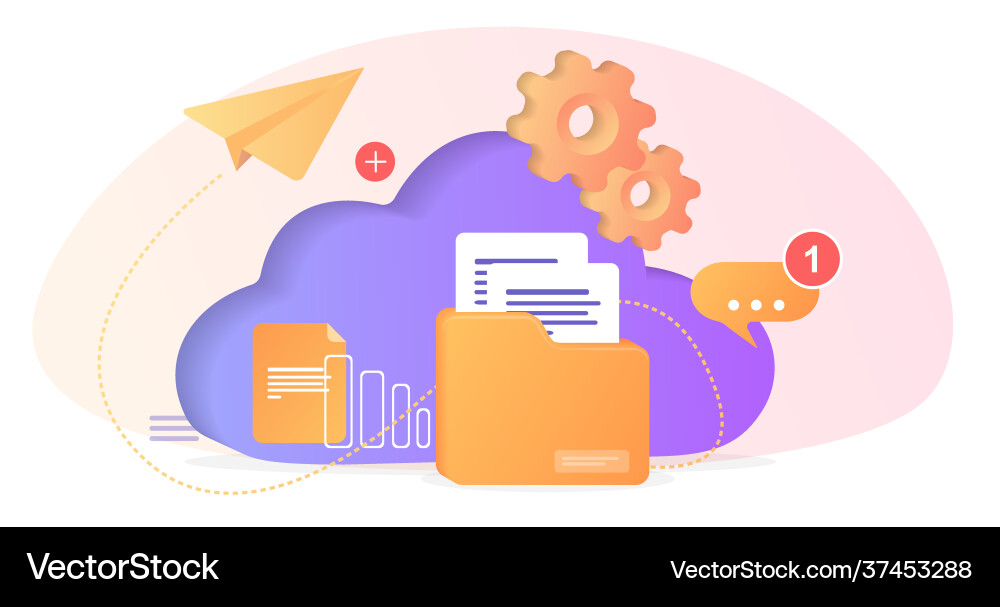 Database with cloud server data set process Database with cloud server data set process vector image