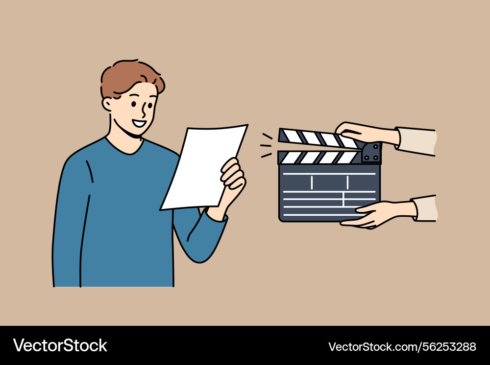 Man actor participates in casting reading text Man actor participates in casting reading text vector image