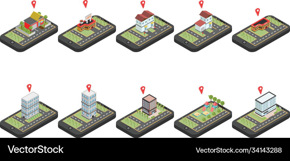 Red pointer on smartphone map gps navigation Vector Image