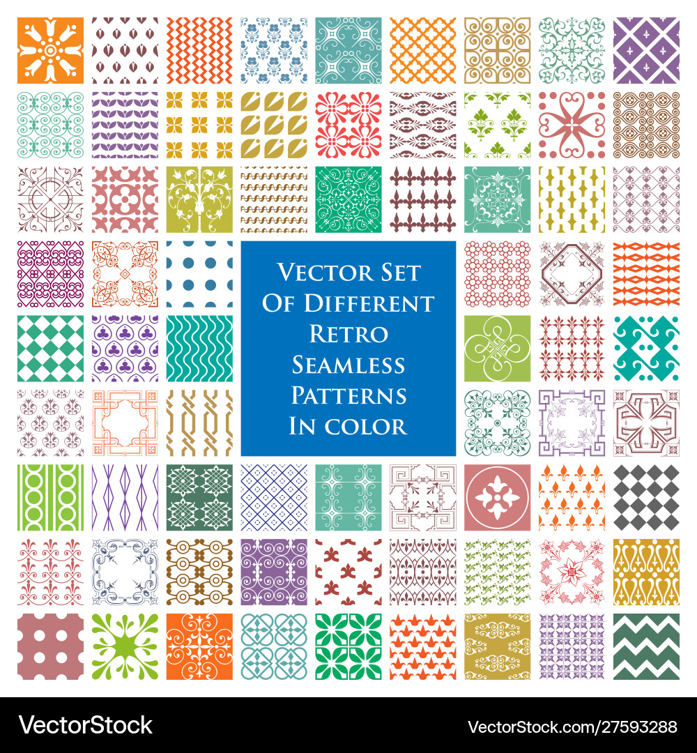 Set different retro seamless patterns in color Vector Image