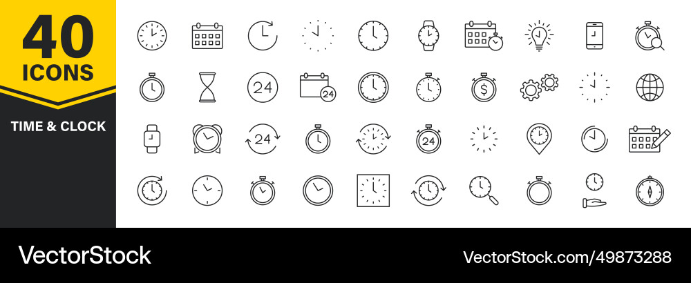 Set of 40 time and clock web icons in line style Vector Image