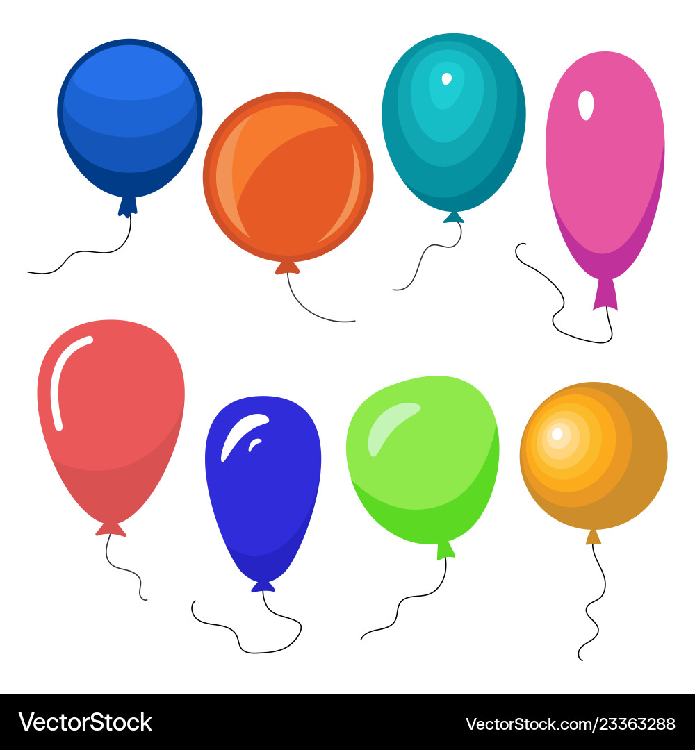 Set of eight colorful balloons with a string Set of eight colorful balloons with a string Vector Image