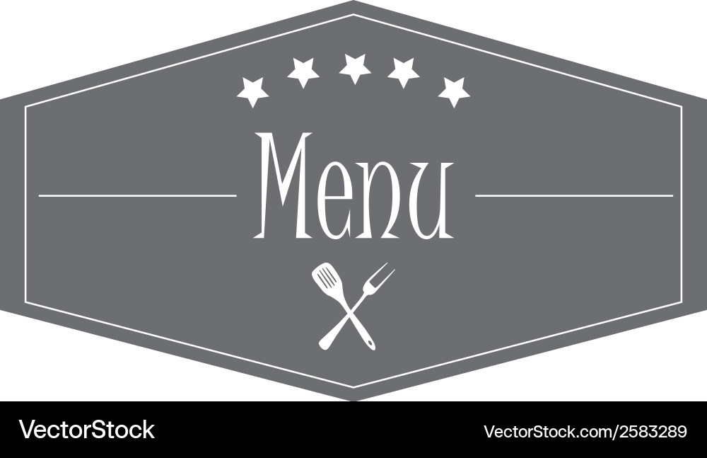 A grey icon with some text and utensils for menu vector image
