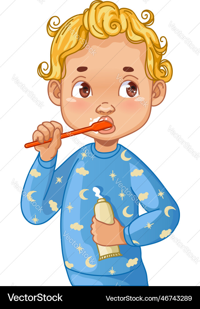 Cartoon small boy cleans his teeth Cartoon small boy cleans his teeth vector image