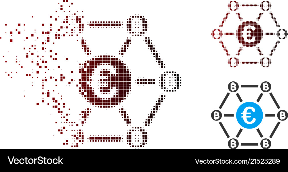 Damaged pixel halftone bitcoin euro net structure Damaged pixel halftone bitcoin euro net structure vector image