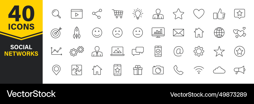 Set of 40 social networks web icons in line style Set of 40 social networks web icons in line style vector image