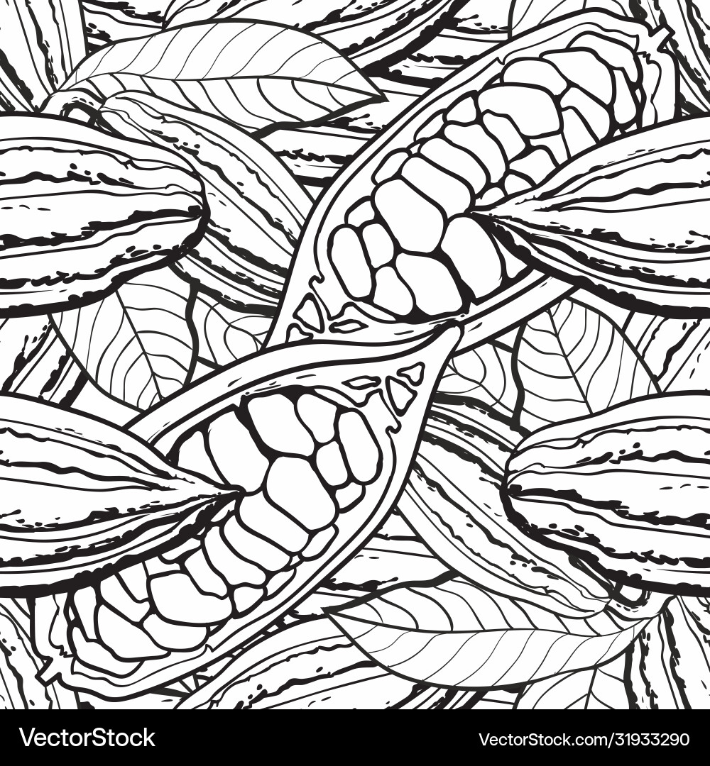Chocolate cocoa bean seamless pattern - colorless Chocolate cocoa bean seamless pattern - colorless vector image