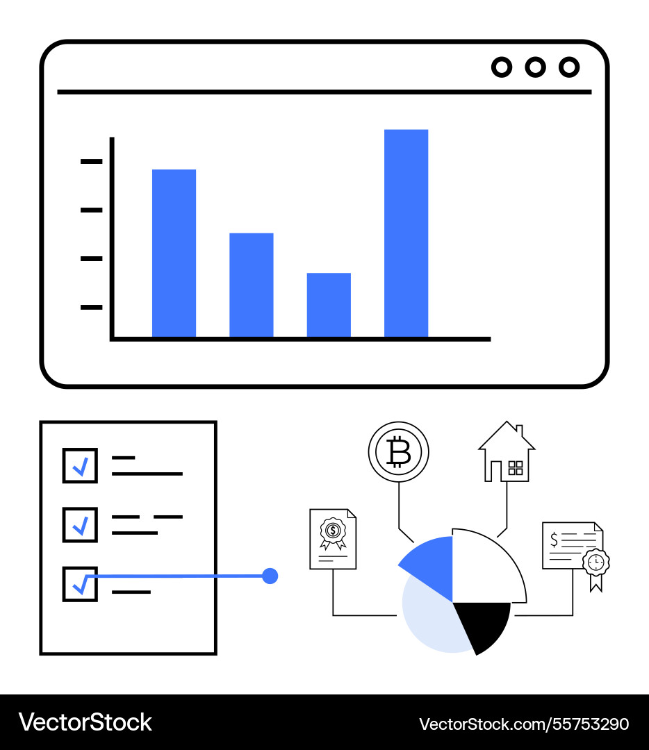 Data analysis with bar chart checklist Data analysis with bar chart checklist vector image