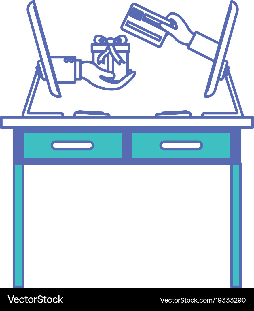 Desk table with drawers front view and desktop vector image