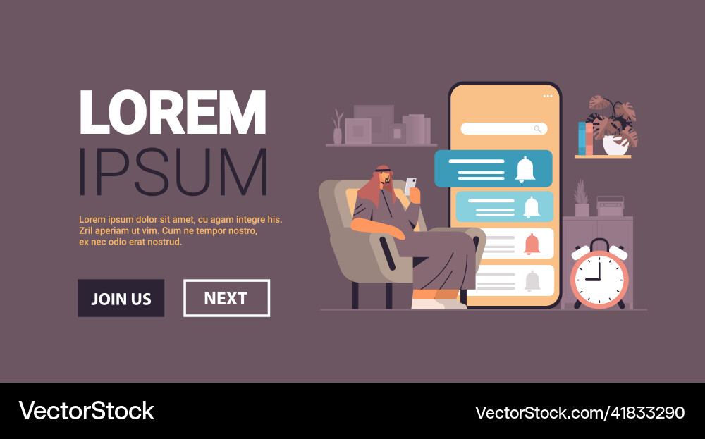 Man programming time reminder alarm on smartphone vector image
