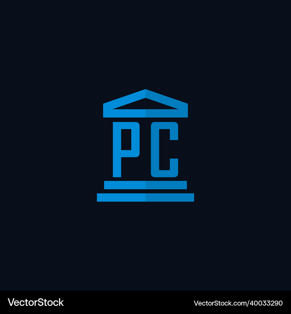 Pc initial logo monogram with simple courthouse Vector Image