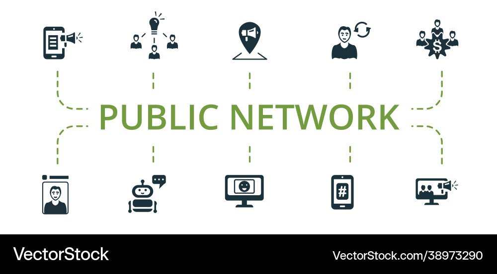 Public network icon set contains editable icons Vector Image