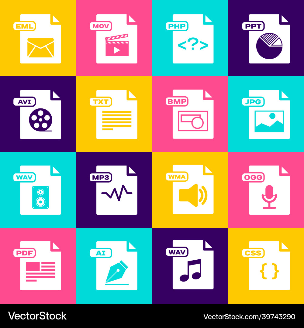 Set css file document ogg jpg php txt avi Set css file document ogg jpg php txt avi Vector Image