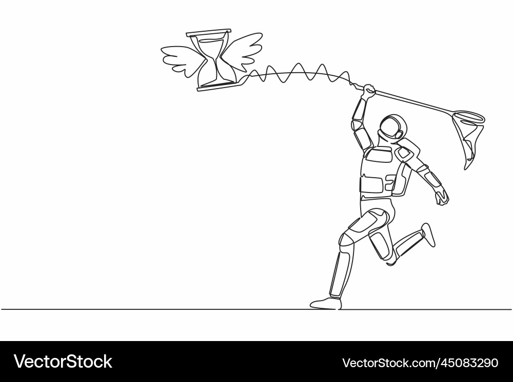 Single continuous line drawing astronaut try vector image