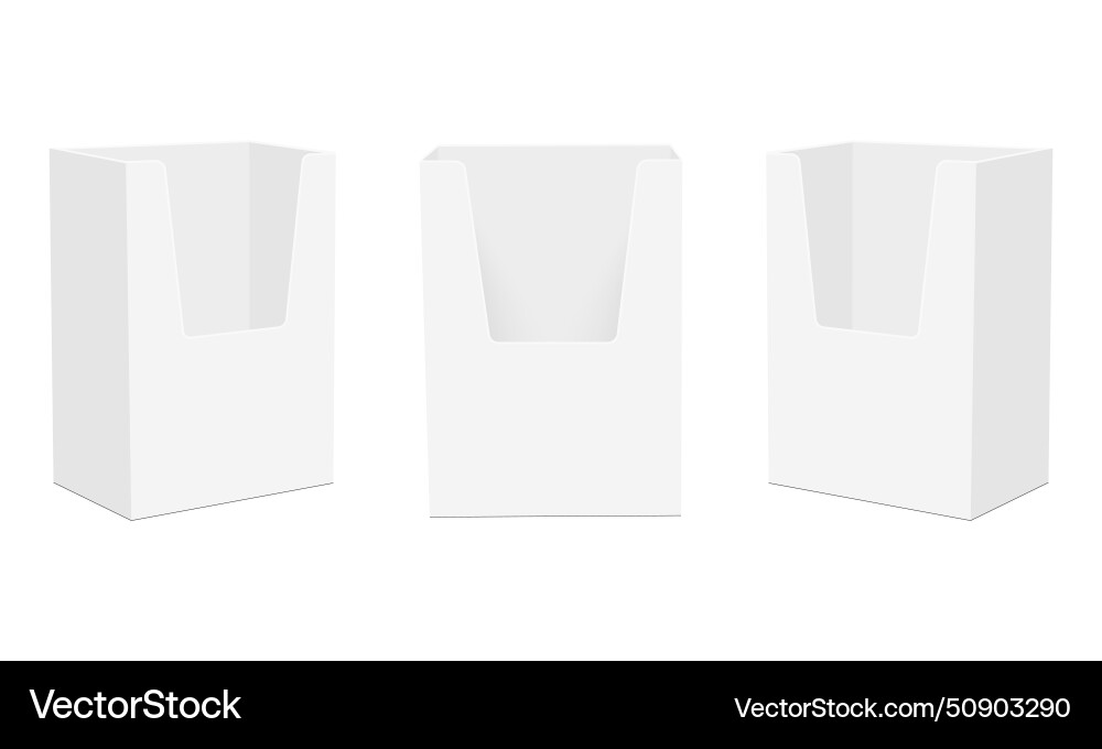 Three tall empty display boxes front and side vector image