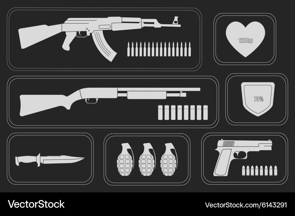 Army game resource set monochrome vector image