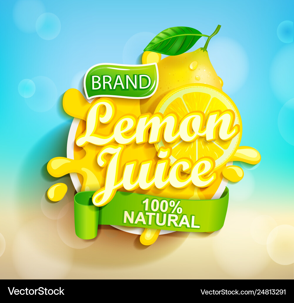 Fresh lemon juice splash logo on bokeh background vector image