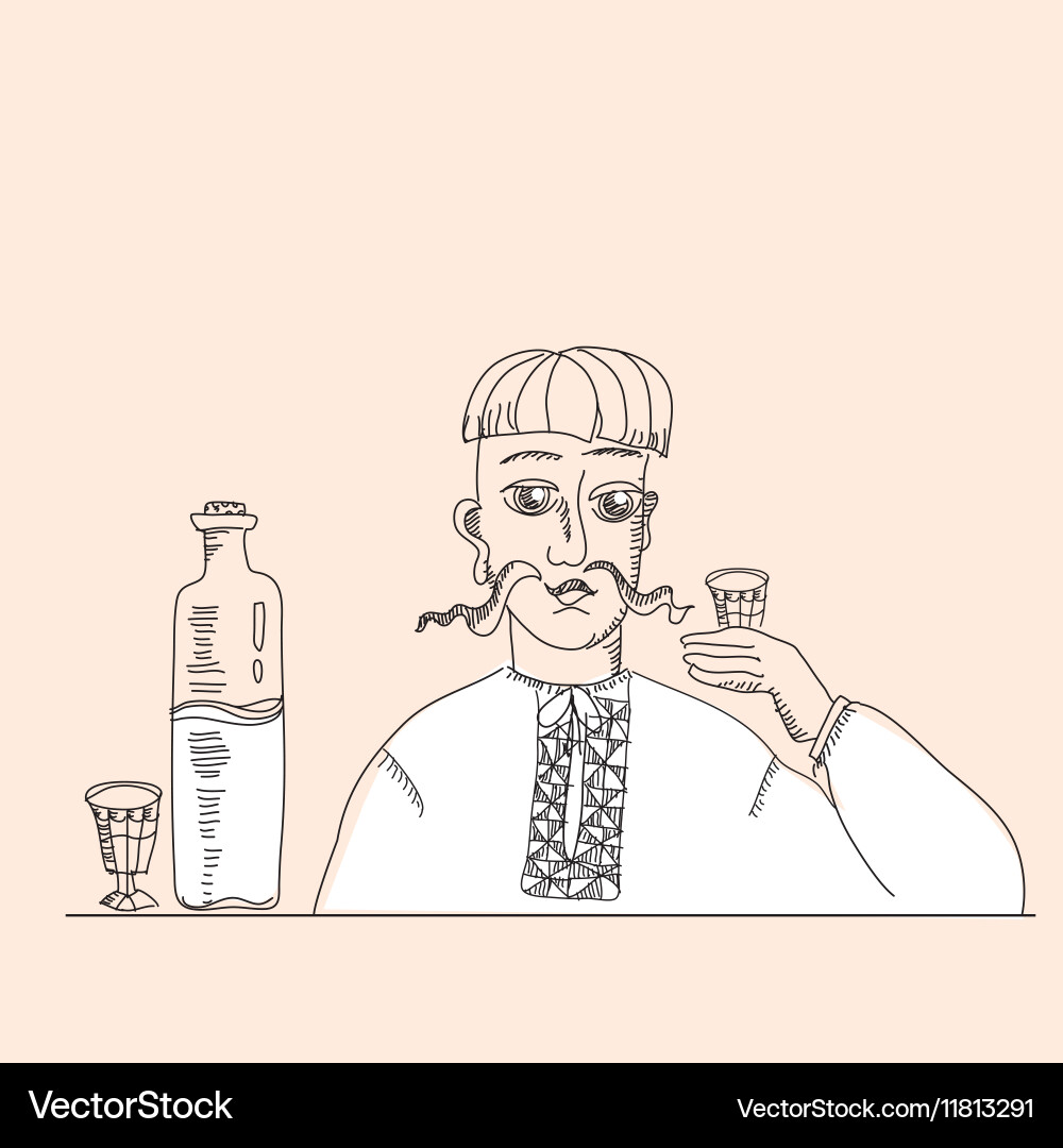 Man and vodka in peasant style Vector Image
