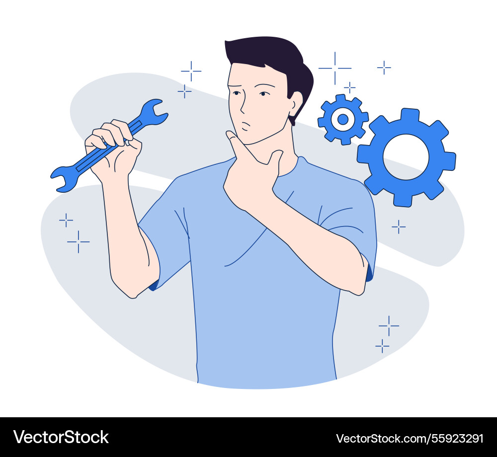 Man with Wrench and Gears - Problem Solving vector image
