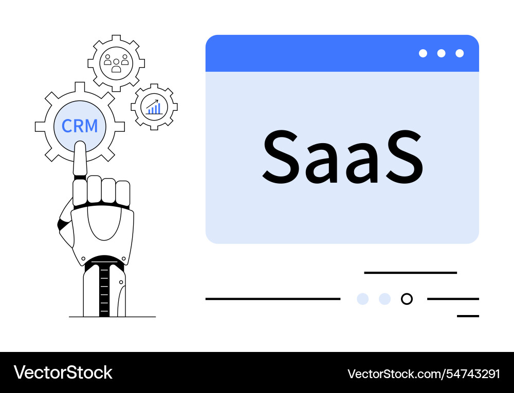 Robotic hand interacting with crm interface gears Robotic hand interacting with crm interface gears vector image