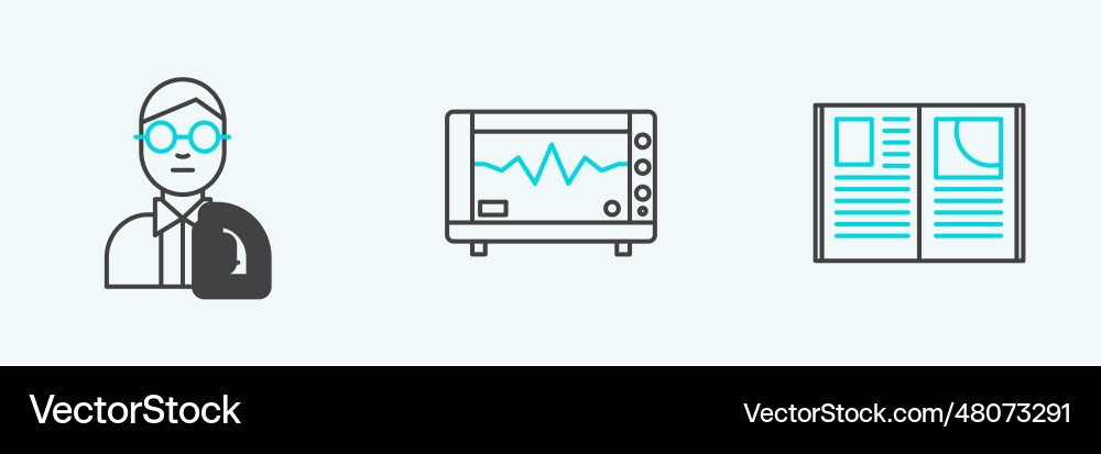 Set line open book scientist and computer monitor Set line open book scientist and computer monitor vector image