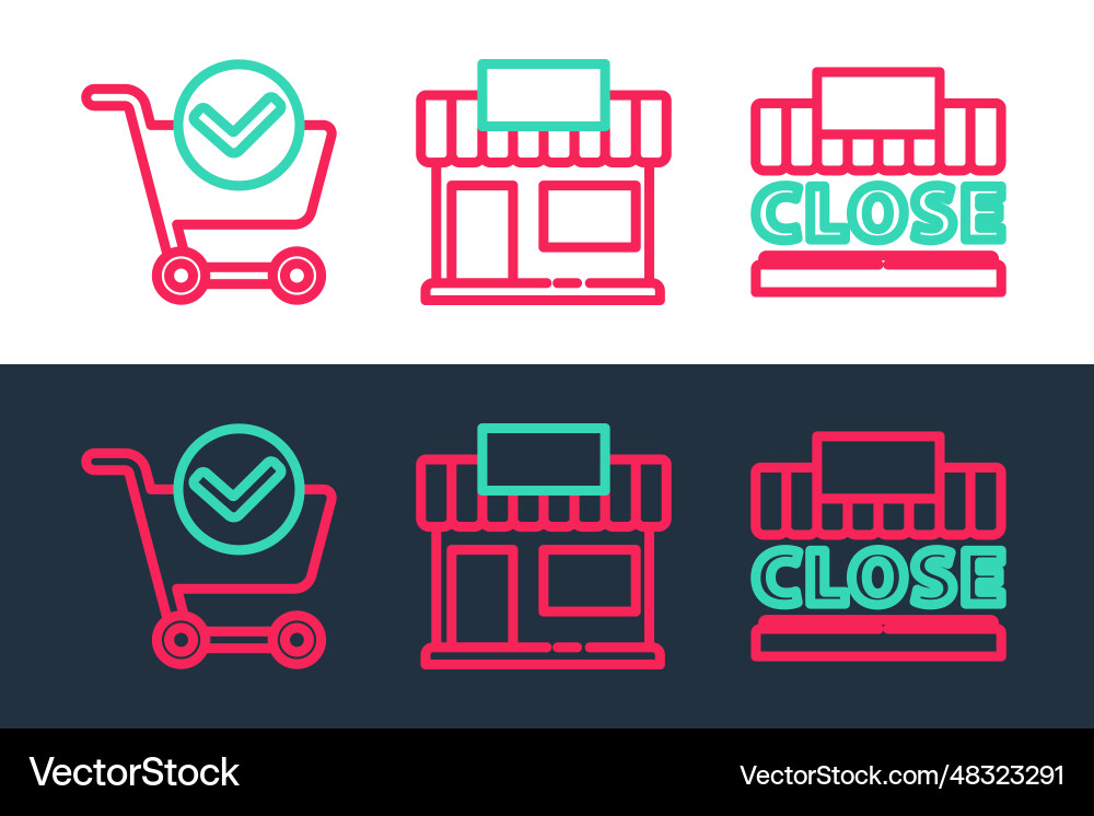 Set line shopping building and text closed cart vector image