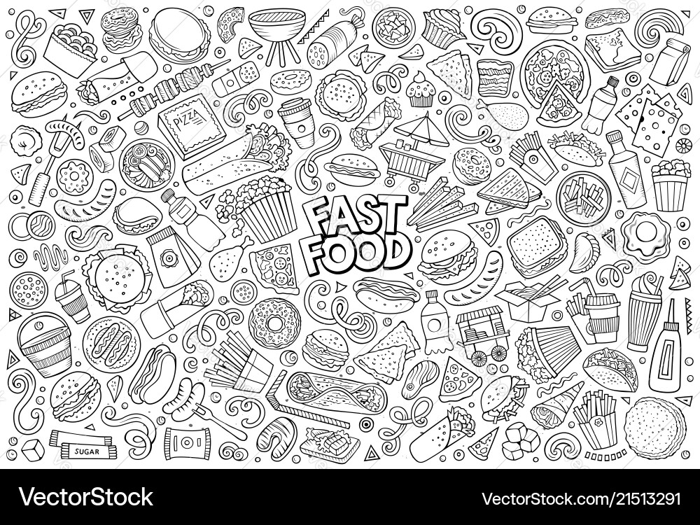 Set of fast food objects and symbols Set of fast food objects and symbols vector image