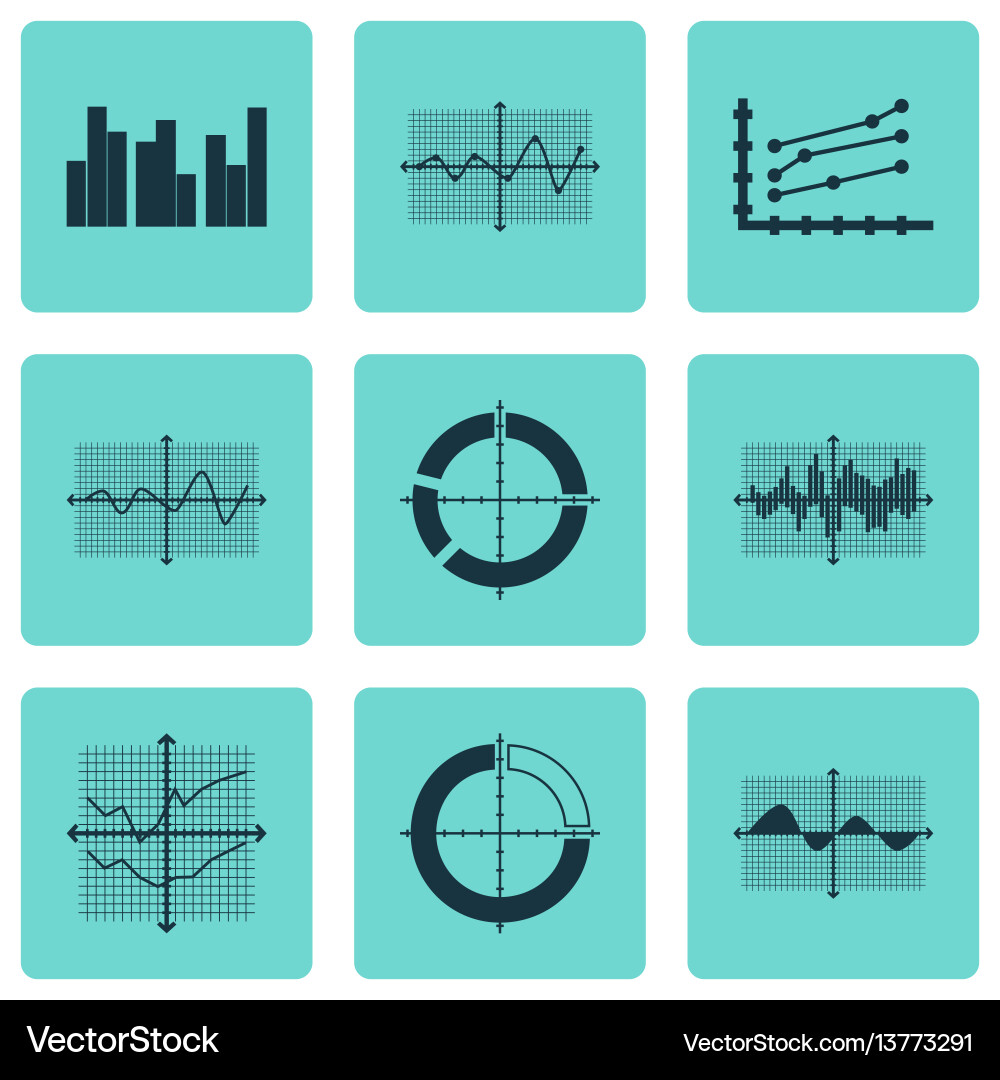 Set of graphs diagrams and statistics icons Set of graphs diagrams and statistics icons Vector Image