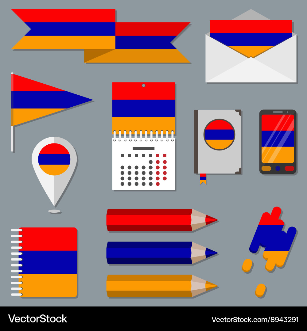 Set of icons with flag elements armenia vector image