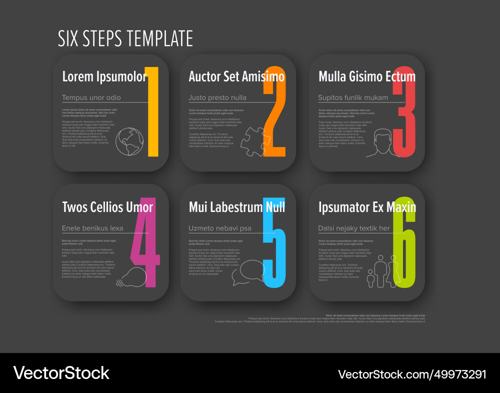 Six steps progress template with dark buttons Six steps progress template with dark buttons vector image