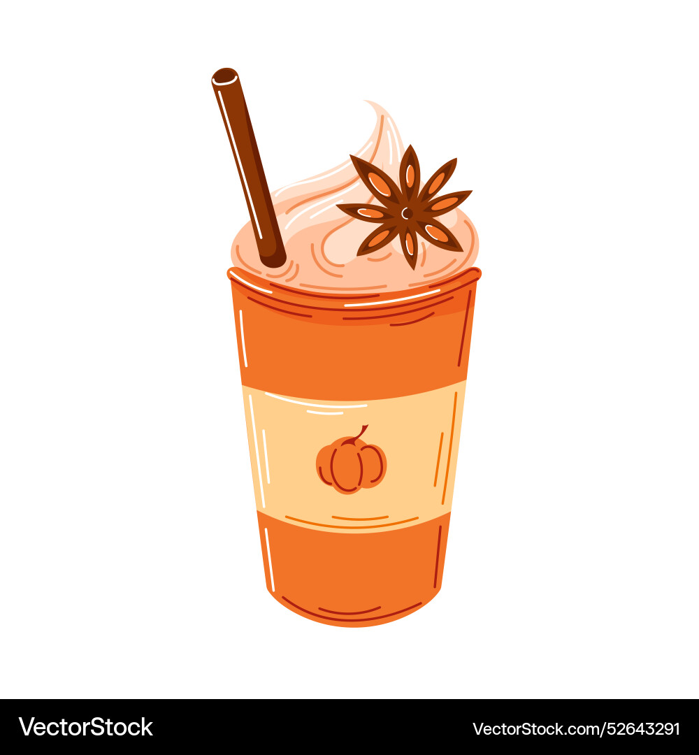 Spiced pumpkin coffee in disposable cup topped Spiced pumpkin coffee in disposable cup topped vector image