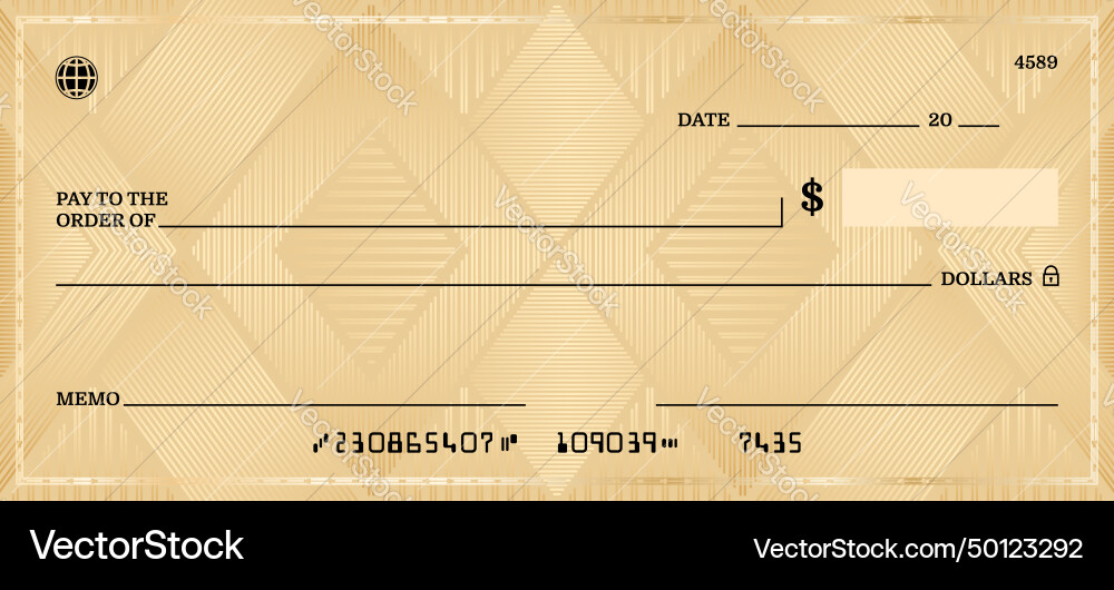 Blank golden bank check checkbook cheque template Blank golden bank check checkbook cheque template vector image