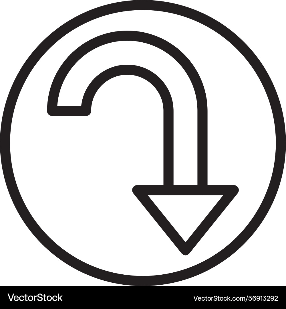 Curved arrow down linear style icon design Vector Image