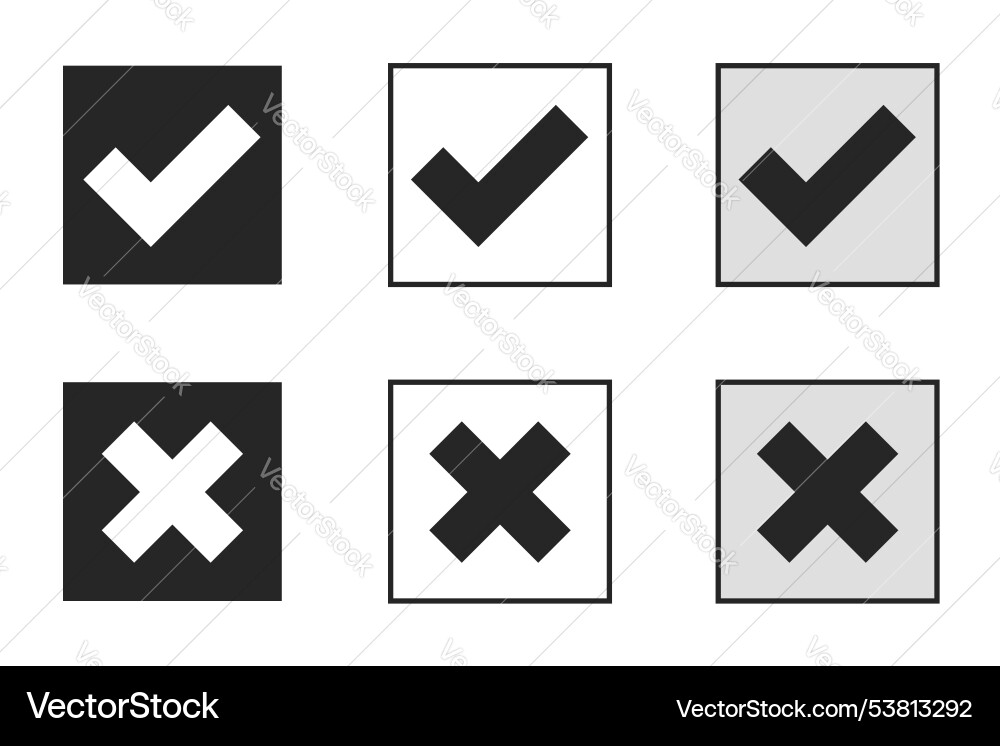 Dark check mark cross and tick icon design Vector Image
