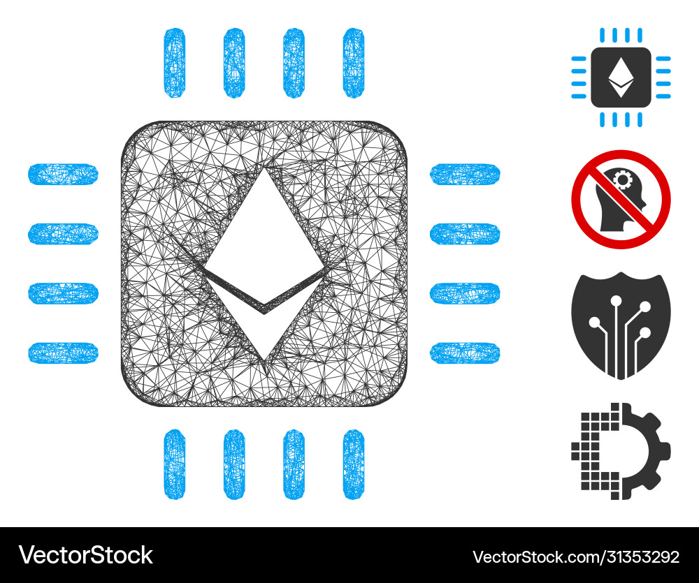 Ethereum processor chip web mesh Ethereum processor chip web mesh vector image