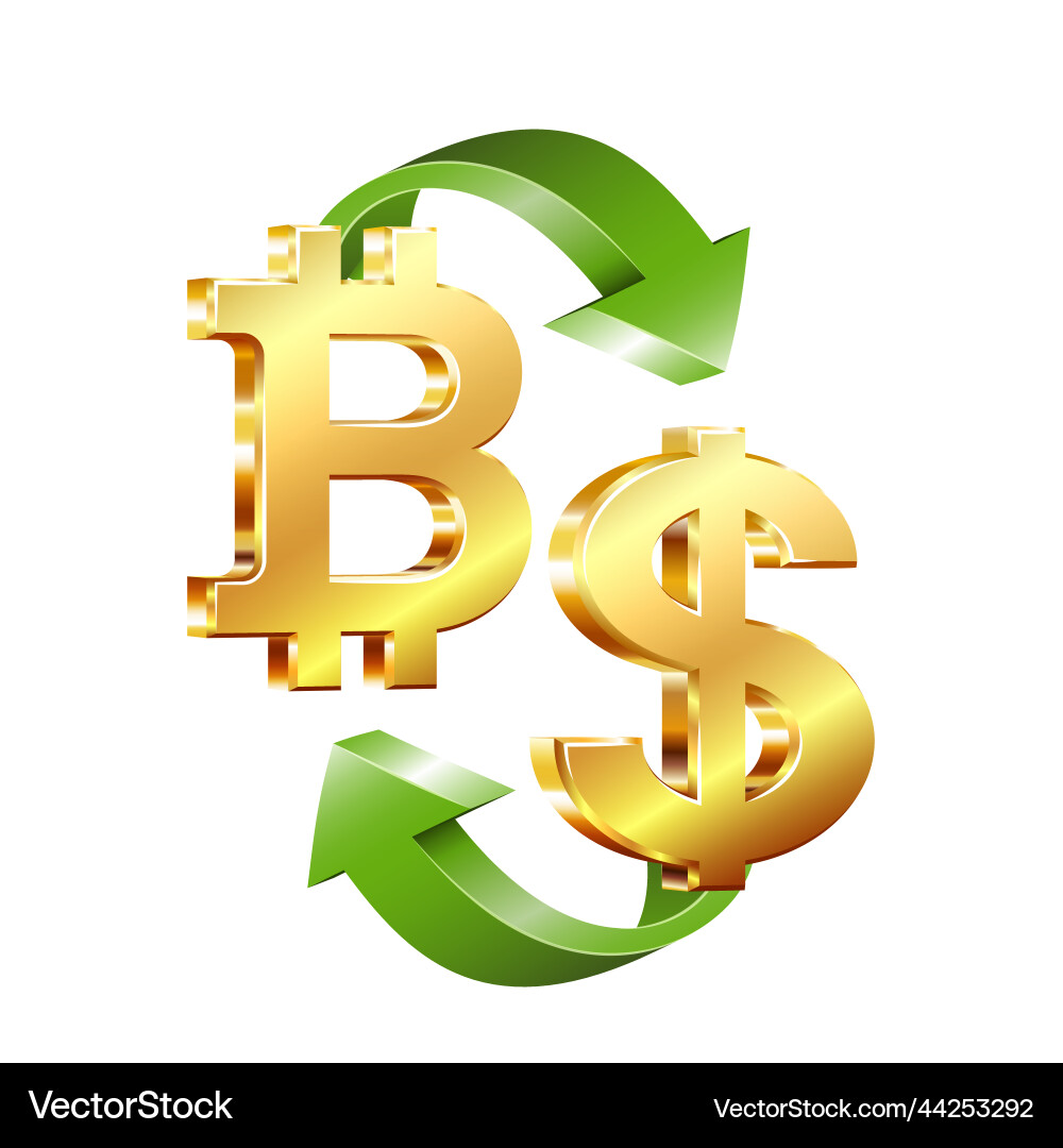 Kryptowährung Bitcoin und Dollar Währung Vektorbild