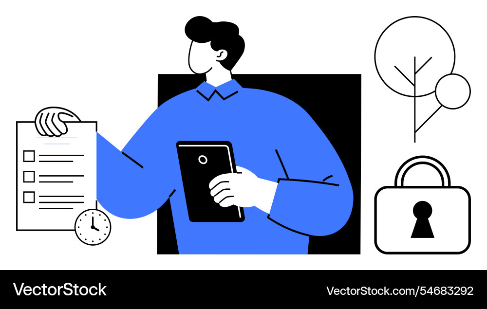 Man holding checklist and tablet with tree Man holding checklist and tablet with tree vector image