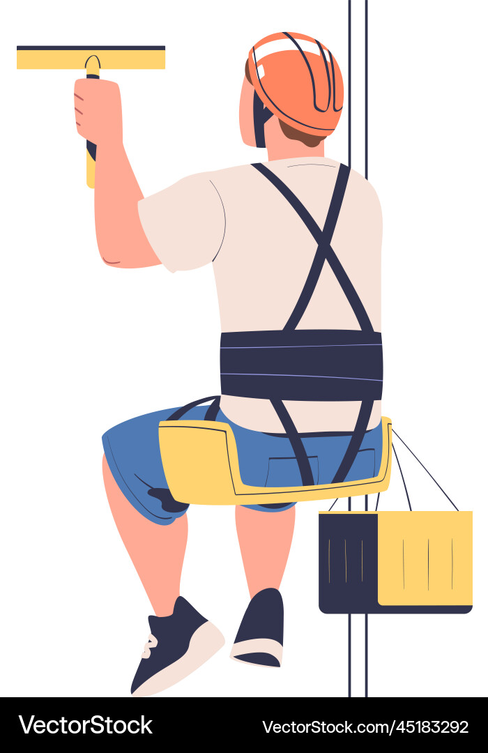 Man working at height with bucket and squeegee Man working at height with bucket and squeegee vector image