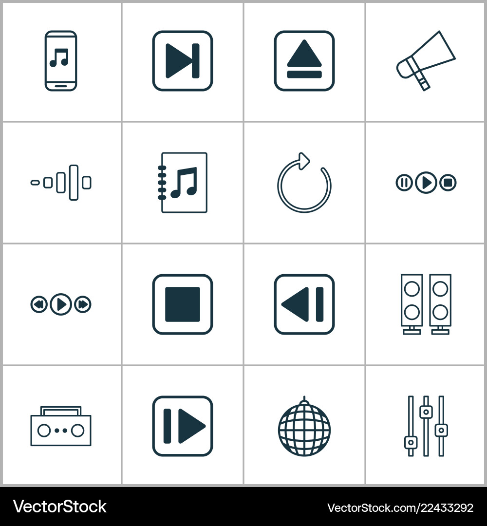 Music icons set with refresh equalizer previous vector image
