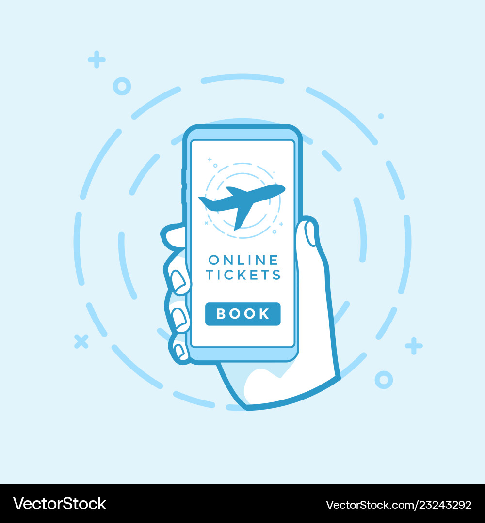 Online book button and airplane icon on screen Online book button and airplane icon on screen vector image