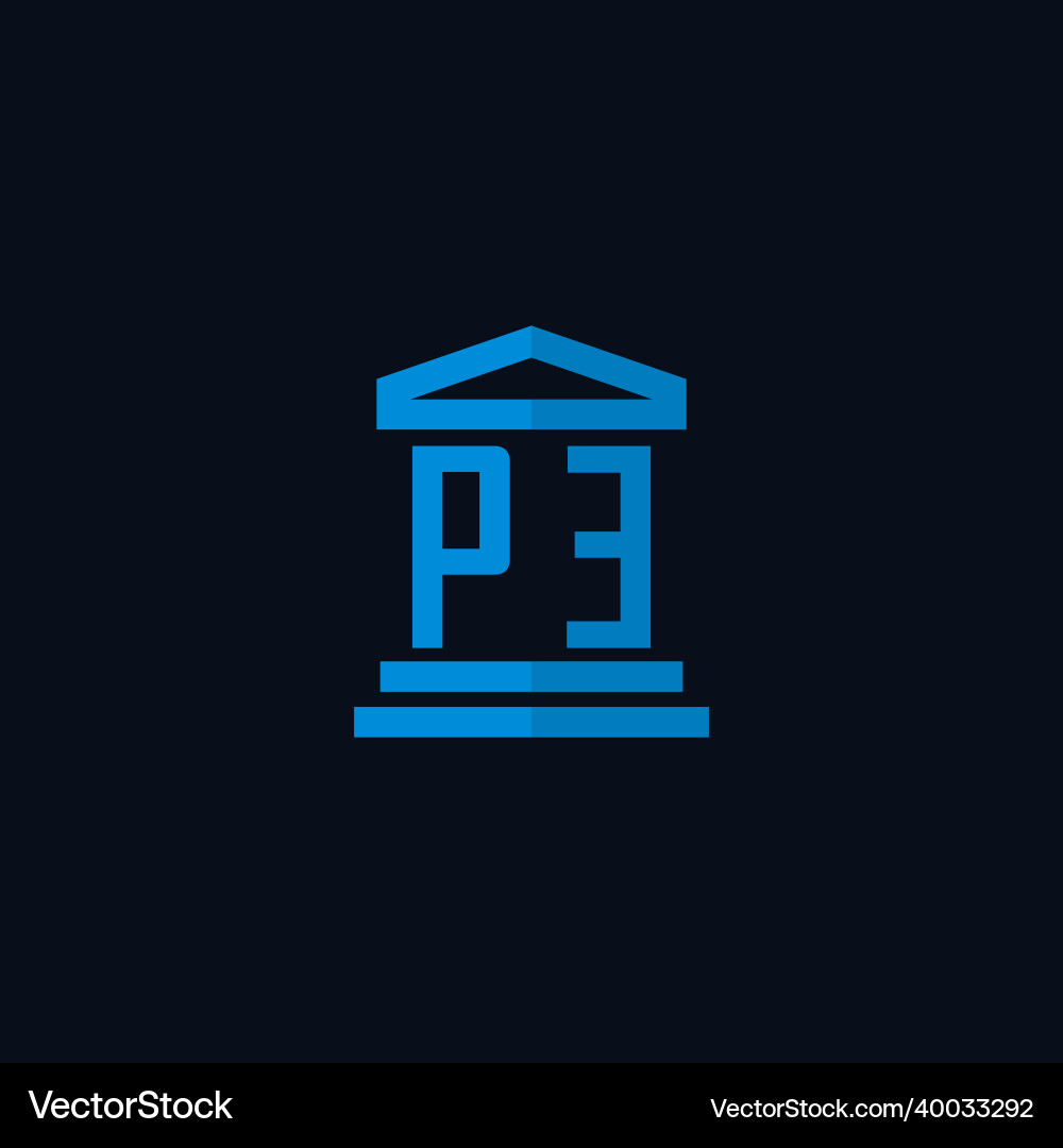 Pe initial logo monogram with simple courthouse vector image